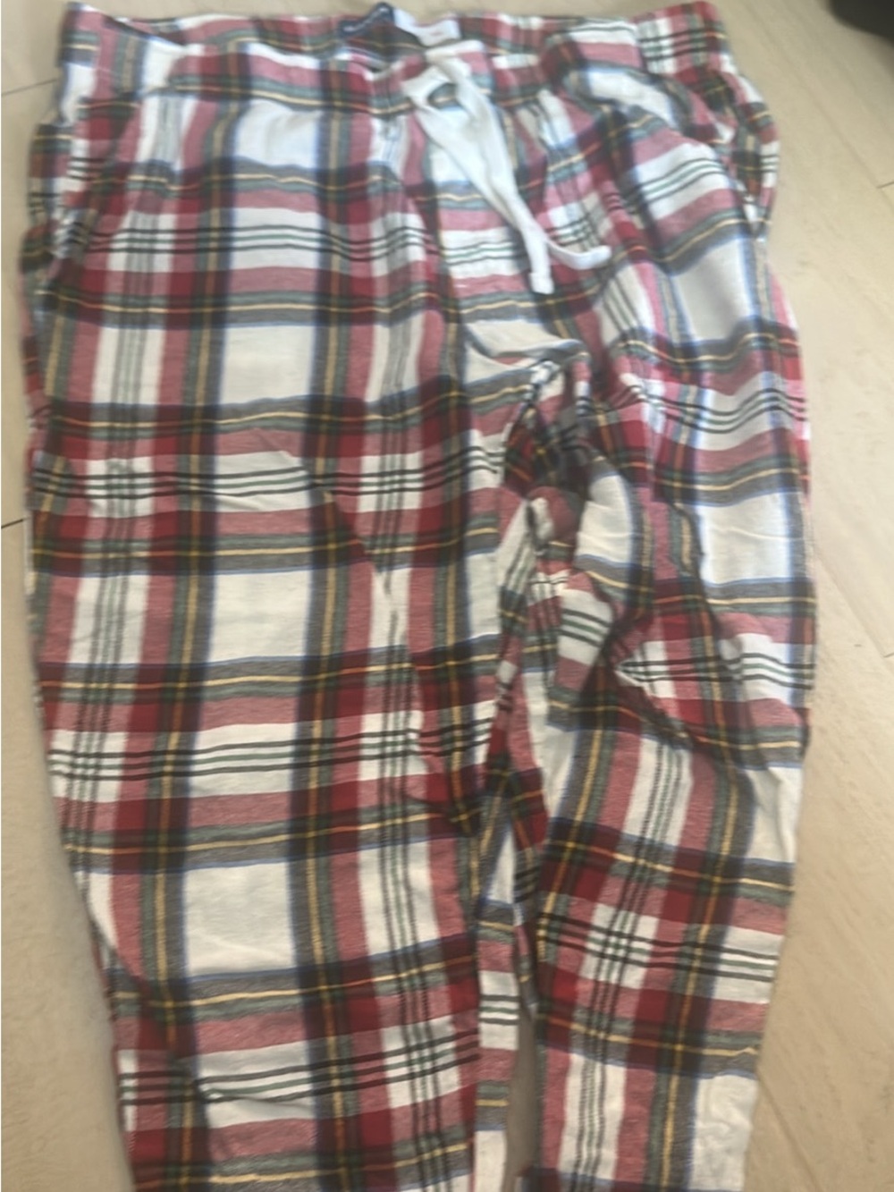 Women Plaid Lounge Pants - Red White Tartan